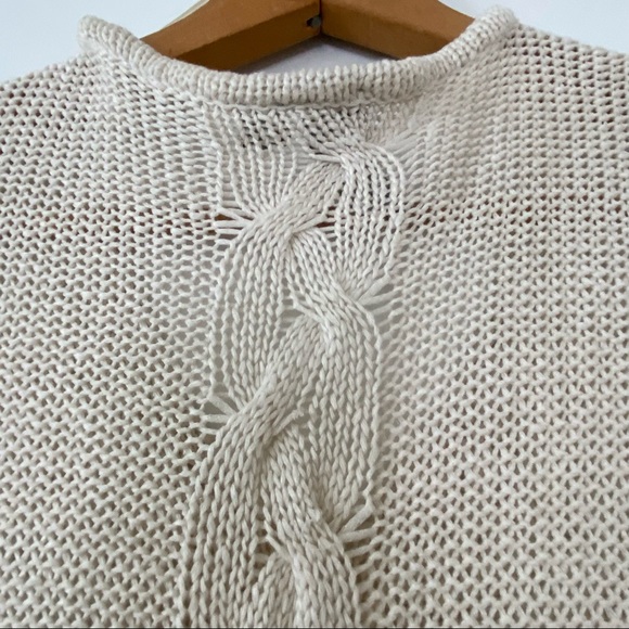 QUINN V-Neck Pullover Sweater w Cable Stitch Back Detail Tan Neutral Medium - Picture 6 of 10